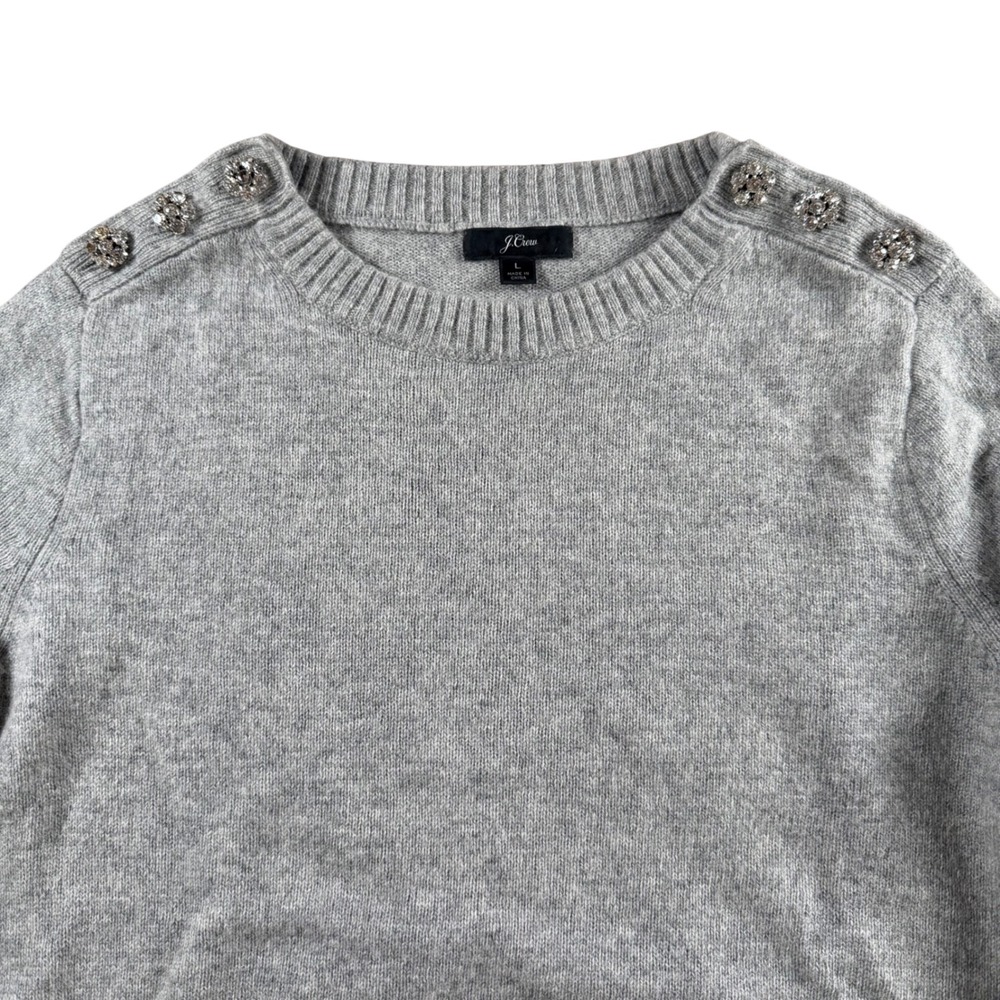 J.Crew Gray Lambs Wool Blend Rhinestone‎ Sweater Womens Large cozy neutral jewel